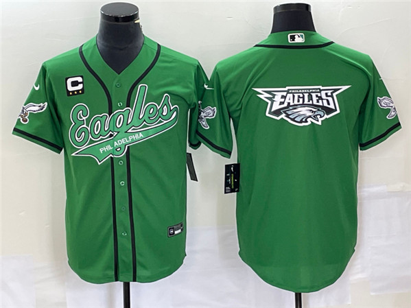 Philadelphia Eagles Green With C Patch Team Big Logo Cool Base Stitched Baseball Jersey